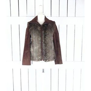 Vintage Brown Suede Leather Faux Fur Zipper Jacke… - image 1